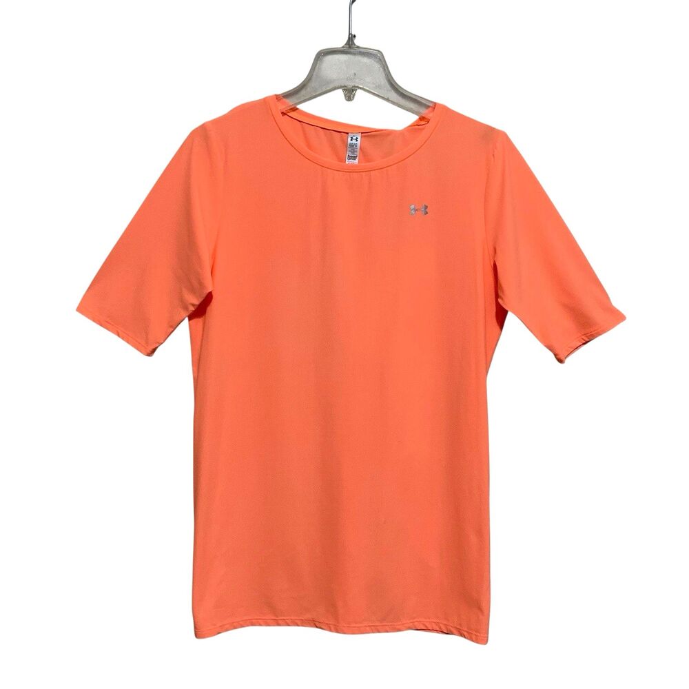 Under Armour Fitted Athletic Top Womens Size Large Short Sleeve Peach Stretch